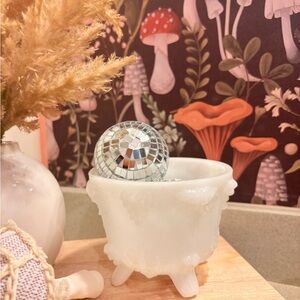 White Jeanette Glass Footed Bowl with Decorative Grape Motif